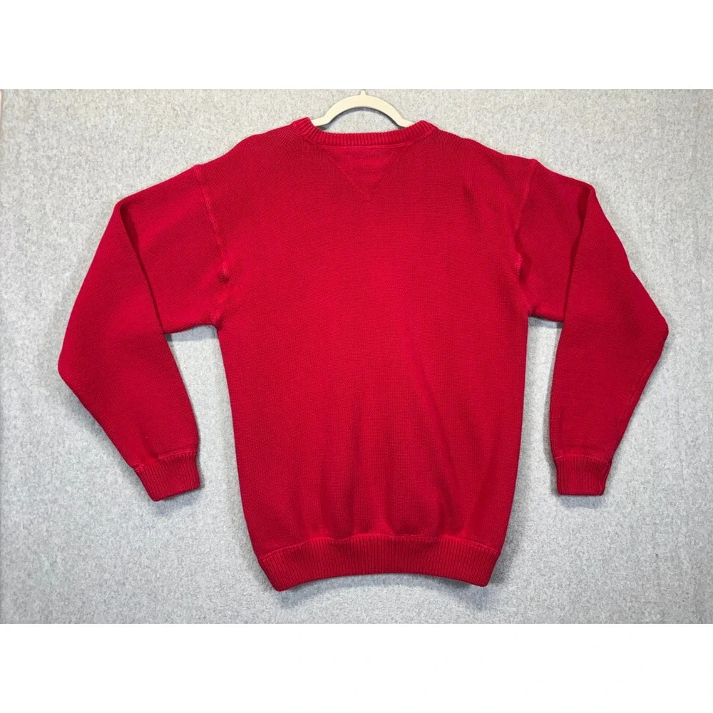 Tommy Hilfiger Mens Red Cotton Knit Crewneck Sweater Crest Logo Large‎